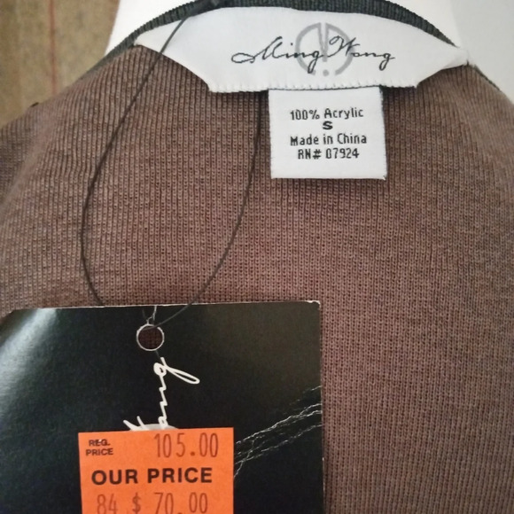 Ming Wang Knitwear Taupe Basic Tank Gray Black Trim Office Size Small NWT - Picture 5 of 6
